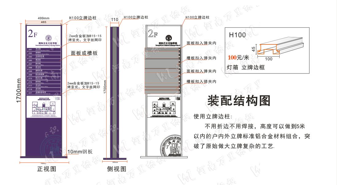 標識標牌，鋁合金邊柱，組裝圖
